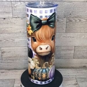 Fall Highlander Cow 20oz. HANDMADE STAINLESS STEEL TUMBLER